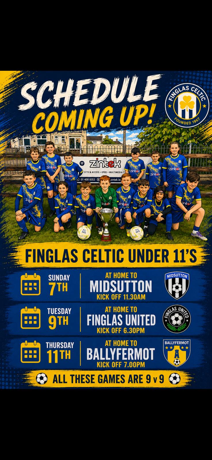 Finglas Celtic schedule graphic